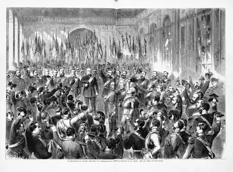 Die Proclamation des Deutschen Kaiserreichs in der Spiegelgalerie des Schlosses zu Versailles am 18. Januar. Nach einer Skizze von Otto Günther.