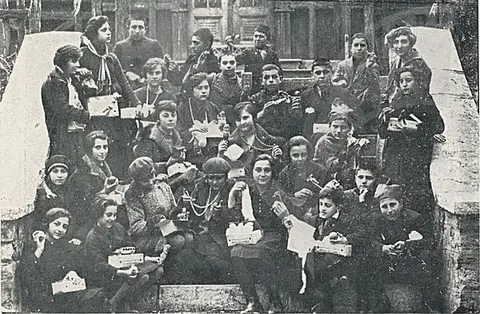 Distribution of Christmas presents donated by the American Red Cross