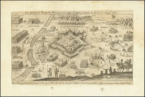 La famosissima Piazza di Neuhausel nelli Confini di Ungaria assediata da Turchi li 13 Agosto 1663