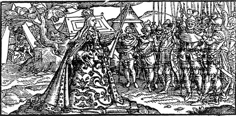 Boudica depicted in Holinshed’s Chronicles (1577)