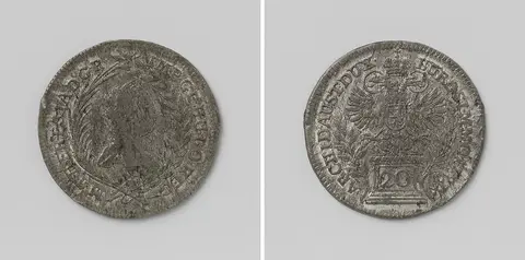 Beleg van Praag door de Pruisen, noodmunt van twintig kreutzer, van Maria Theresia, Duits keizerin, NG-VG-4-495