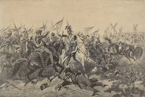 Juliusz Kossak - Séverin Fredro in the battle of Peterswalde, 1813 (Tygodnik Ilustrowany, 1899)
