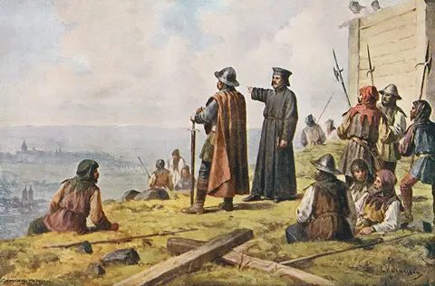 Josef Mathauser - Jan Žižka s Václavem Korandou na Vítkově 1420 (Historie českého národa v obrazech, obr. 045) retouched