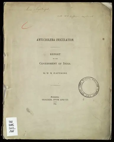 Book cover, Anti-Cholera Inoculation, Haffkine, 1895