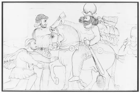 Drawing of Sasanian rock relief: Shapur I (r. A.D. 241-272) and Roman emperor Valerian at Naqsh-i Rustam, southern Iran
