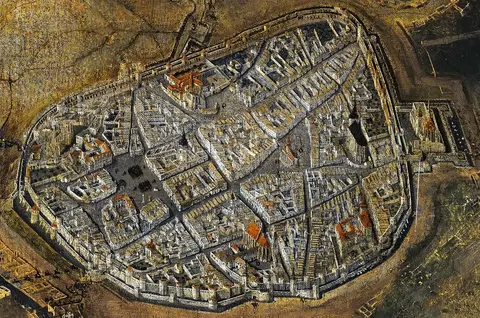 Hieronymus Benno Beyer a Hanns Jörg Zeiser - Pohled na Brno z ptačí perspektivy (1650) (cropped)