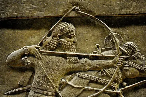 Ashurbanipal, detail of a lion-hunt scene from Nineveh, 7th century BC, the British Museum