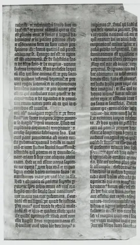 Biblia. Textseiten der 42zeiligen Bibel. Mainz: J. Gutenberg, um 1452/1455. Dreifarbendruck auf Pergament. Blatt 3r