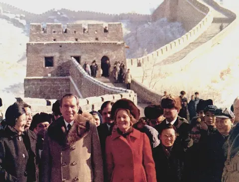 President and Mrs. Nixon visit the Great Wall of China