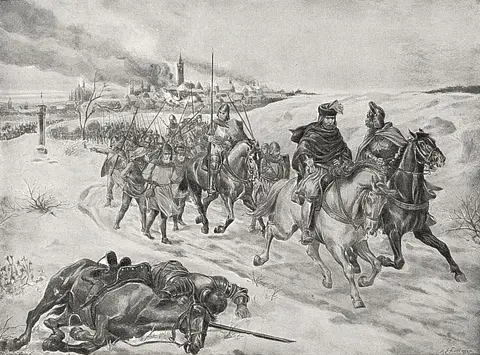 Hugo Schüllinger - Zapálení Kutné Hory a útěk vojů Sikmundových (Obrázkové dějiny národa československého, 1923)