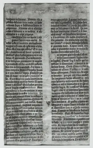 Biblia. Text pages of the 42-line Bible. Mainz: J. Gutenberg, circa 1452/1455. Tricolor print on parchment. Leaf 2v