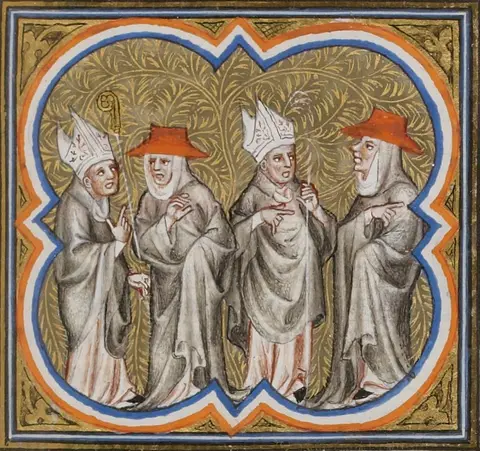Grandes Chroniques de Frances de Charles V - BNF fr2813 f208 (Clercs se disputant)