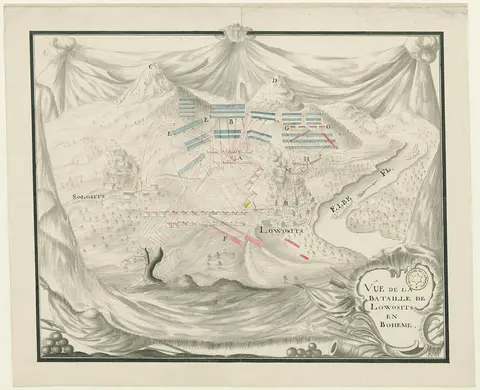 Vue de la bataille de Lowosits en Bohême, 1er octobre 1756 - dessin - btv1b55003279d (1 of 2)