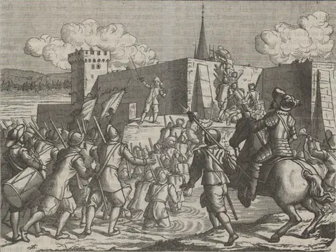 Obléhání Plzně roku 1618 (J. Scheiwl, Česko-moravská kronika, 1881)