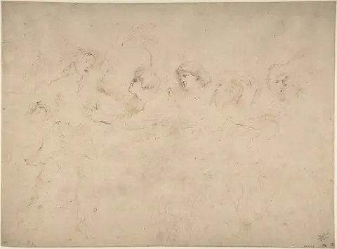 Alcibiades Interrupting the Symposium (recto); Sketches of the Baptism of Christ and of a Man (verso)