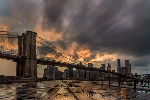 Brooklyn Bridge at sunset from Brooklyn Bridge Park, New York City