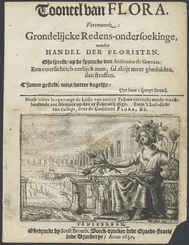 Tooneel van Flora Handel der Floristen in Amsterdam 1637 (Tulip mania)