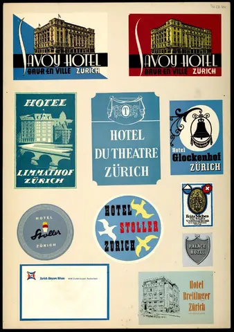 Palace Hotel, Airport Hilton, Fritz Mebes, Hotel Breitinger, Hotel du Theatre, Hotel Glockenhof, Hotel Limmathof, Hotel Stoller, Savoy Hotel Baur en Ville