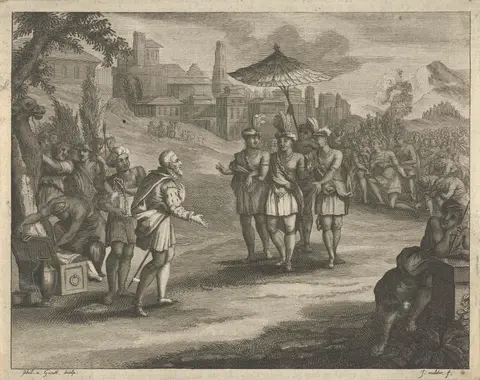 Cortés ontmoet Montezuma in Tenochtitlan, 1519
