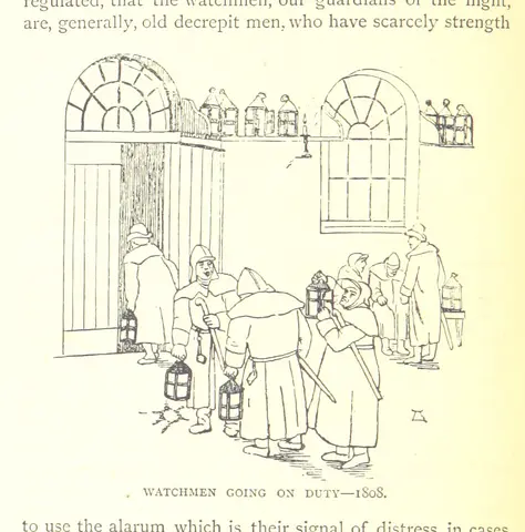 night watch from "[The Dawn of the XIXth Century in England. A social sketch of the times ... With ... illustrations, etc.]".
