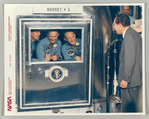 [President Richard M. Nixon Welcomes the Apollo 11 Astronauts Aboard Recovery Ship USS Hornet]