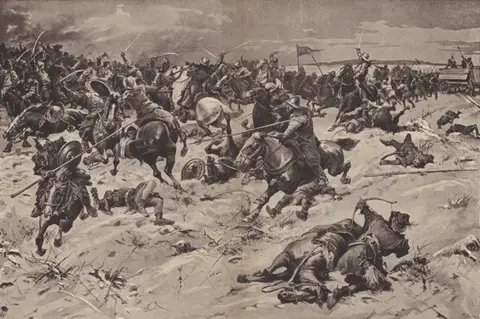 Image from the battle of Nebovidy, 1422 (novel Jan Žižkal, 1925)