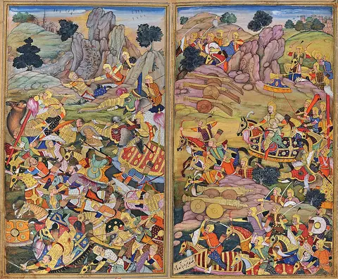 Battle of Panipat (20 April 1526). Baburnama of 1598