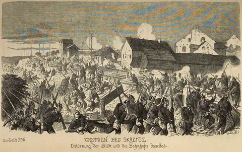 Battle of Skalitz (Česká Skalice) - Prussian attack on the town and the railway station, 1866