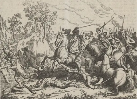 Bitva u Dolních Věstonic (J. Scheiwl, Česko-moravská kronika, 1881)