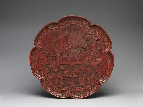 Tray with women and boys on a garden terrace