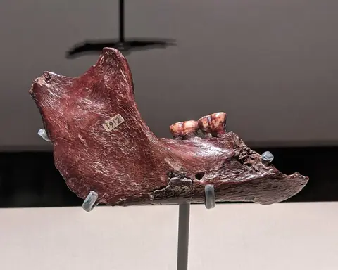 "Piltdown Man" jaw fragment on display at Melbourne Museum