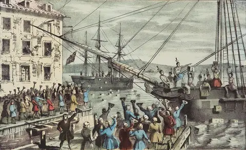 Boston Tea Party Currier colored