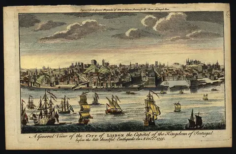 A general view of the city of Lisbon the capital of the Kingdom of Portugal before the late dreadful Earthquake on Nov.r 1.st 1755