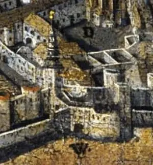 Hieronymus Benno Beyer a Hanns Jörg Zeiser - Pohled na Brno z ptačí perspektivy (1650) (Měnínská brána)