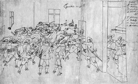 Ermordung der Offiziere Wallensteins-anonyme Federzeichnung