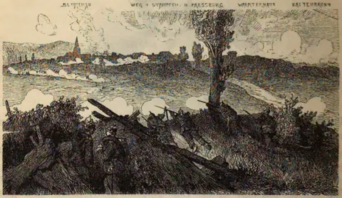 Prussian infantry attacking at Blumenau (Lamač), 15 July 1866
