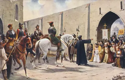 Josef Mathauser - Dobytí Kutné Hory v lednu roku 1422 (Historie českého národa v obrazech, obr. 048) retouched