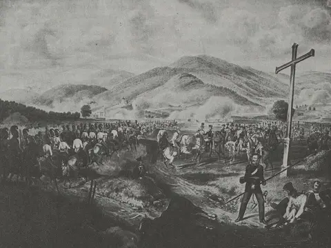 Bitva u Chlumce 1813, scéna z bitvy (čb repro dle Hofbauera)