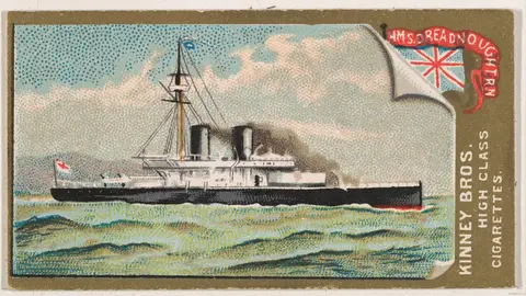 H.M.S. Dreadnought, Royal Navy, from the Naval Vessels of the World series (N226) issued by Kinney Bros.