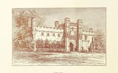 abbey built on site of Battle of Hastings from "Picturesque Sussex. Drawings by S. E. Slader, etc".