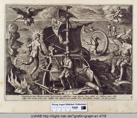 Ferdinand Magellan auf seinem Schiff.