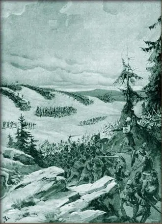 Adolf Liebscher - Křižáci u Domažlic utíkají před blížícími se Husity