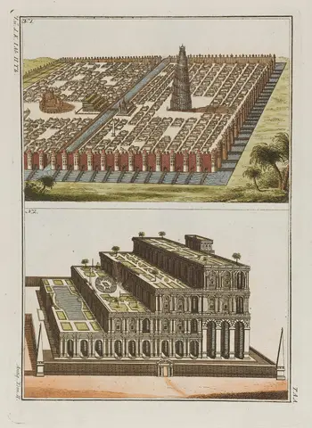 Babylon; the city (above); the hanging gardens of Babylon Wellcome L0047679