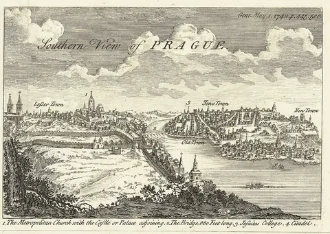 Southern View of Prague - A Plan of the City of Prague, with the French and Austrian Camps