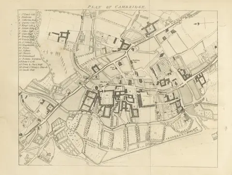 map from "The New Cambridge Guide; or a Description of the University, town, and county of Cambridge, etc. [With plates.]".
