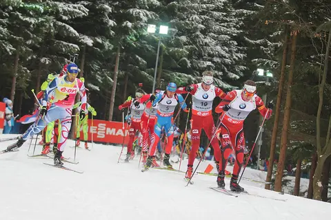 20130217 Biathlon WCH NMNM 151 Startfeld EH Svendsen, T Boe (NOR) M Fourcade (FRA) A Shipulin (RUS)
