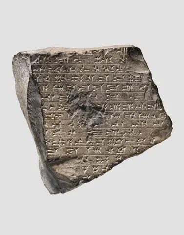 Stone slab fragment with inscription from annals of Ashurbanipal