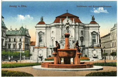 14499-Aussig-1912-Stadttheater und Monumentalbrunnen-Brück & Sohn Kunstverlag