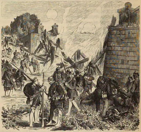 Prussians crossing Jizera at Mnichovo Hradiště, 28 June 1866