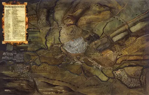 Hieronymus Benno Beyer a Hanns Jörg Zeiser - Pohled na Brno z ptačí perspektivy (1650)